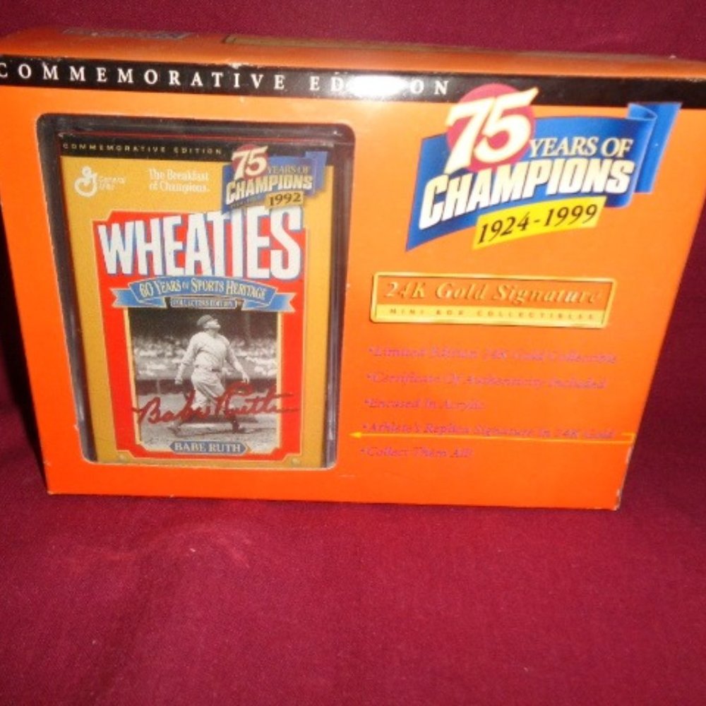 1999 Wheaties Babe Ruth Commemorative Mini Cereal Box, 24K Gold Signature